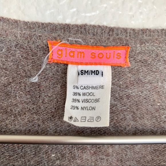 Glam Souls Beige Wool Cashmere Beaded Cardigan Sweater - Picture 5 of 6